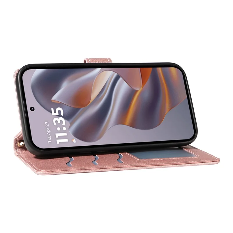 For Motorola Edge 50 Neo 5G / Moto S50 5G / Thinkphone 25 5G Case Wallet Rhombus Leather Phone Cover with Shoulder Strap, Wrist Strap - Rose Gold