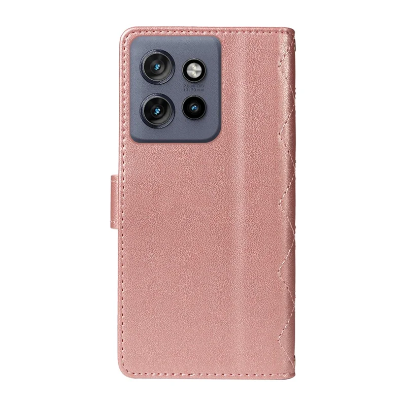 For Motorola Edge 50 Neo 5G / Moto S50 5G / Thinkphone 25 5G Case Wallet Rhombus Leather Phone Cover with Shoulder Strap, Wrist Strap - Rose Gold