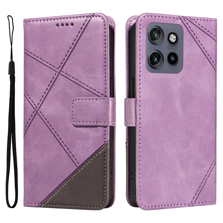 Для Motorola Edge 50 Neo 5g Case Case Geometric Geometric Line Cople Cople Phollet с Ремешком Для Запястья - Фиолетовый
