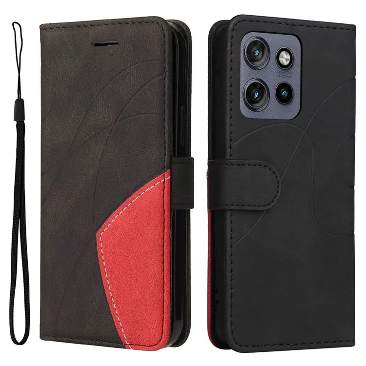 KT Leather Series-1 Para Motorola Edge 50 Neo 5g Caso de Couro Cor de Emenda de Corda de Capa de Telefone da Carteira - Preto