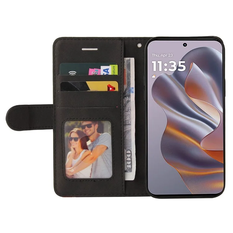 KT Leather Series-1 Para Motorola Edge 50 Neo 5g Caso de Couro Cor de Emenda de Corda de Capa de Telefone da Carteira - Preto