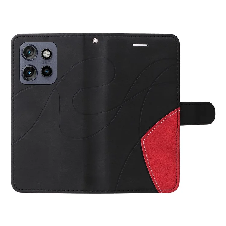 KT Leather Series-1 Para Motorola Edge 50 Neo 5g Caso de Couro Cor de Emenda de Corda de Capa de Telefone da Carteira - Preto