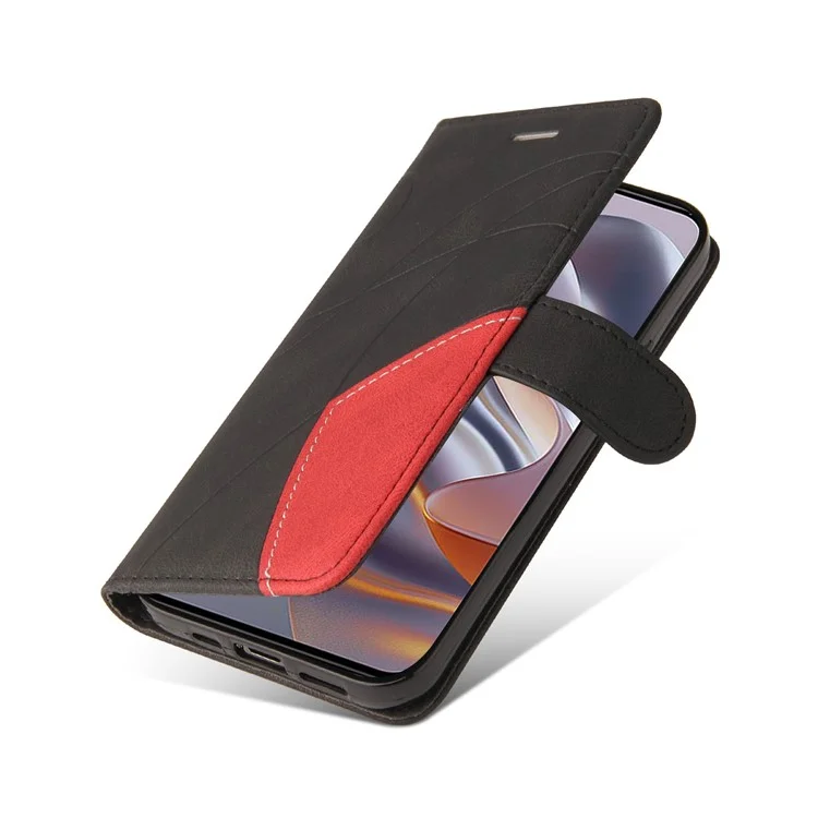 KT Leather Series-1 Para Motorola Edge 50 Neo 5g Caso de Couro Cor de Emenda de Corda de Capa de Telefone da Carteira - Preto