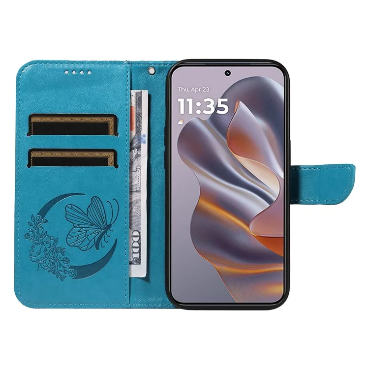 For Motorola Edge 50 Neo 5G / Moto S50 5G / Thinkphone 25 5G Case Butterfly Pattern Leather Wallet Flip Phone Cover - Blue