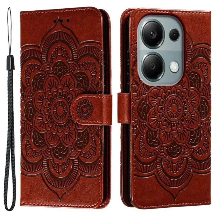 For Xiaomi Poco M6 Pro 4G / Redmi Note 13 Pro 4G Case PU Leather Mandala Imprinted Design Wallet Phone Cover - Brown