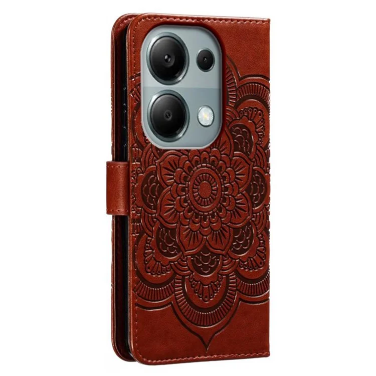 For Xiaomi Poco M6 Pro 4G / Redmi Note 13 Pro 4G Case PU Leather Mandala Imprinted Design Wallet Phone Cover - Brown