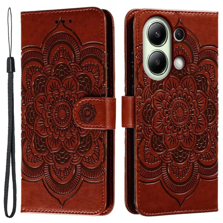 Para Xiaomi Redmi Note 13 4G Case PU Mandala Mandala Impresión de Diseño de la Billetera Teléfono - Marrón