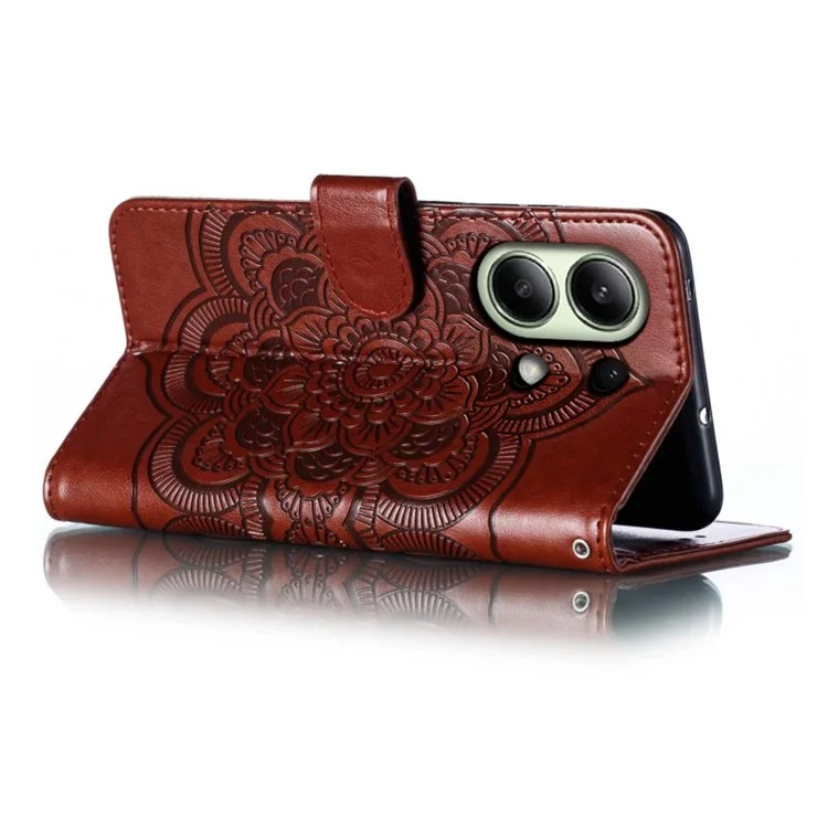 Para Xiaomi Redmi Note 13 4G Case PU Mandala Mandala Impresión de Diseño de la Billetera Teléfono - Marrón