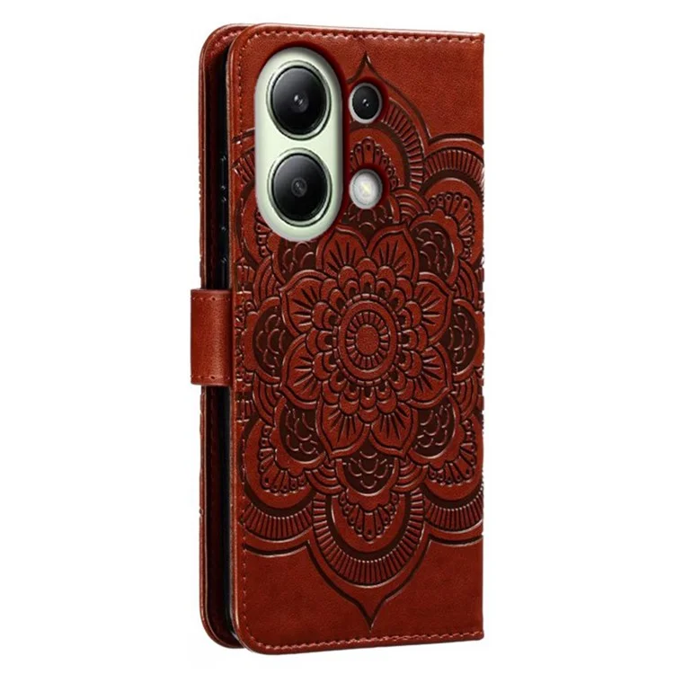 Para Xiaomi Redmi Note 13 4G Case PU Mandala Mandala Impresión de Diseño de la Billetera Teléfono - Marrón