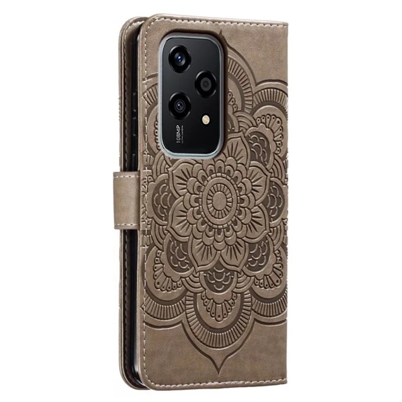 For Honor 200 Lite Case PU Leather Mandala Imprinted Design Wallet Phone Cover - Grey