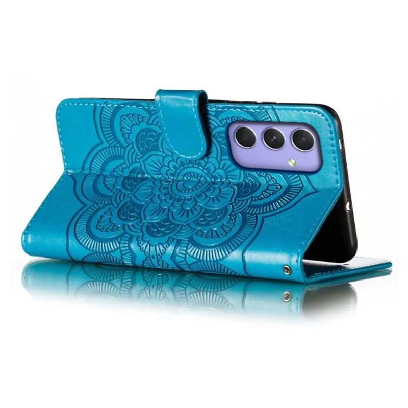 For Samsung Galaxy A05s 4G Case PU Leather Mandala Imprinted Design Wallet Phone Cover - Blue
