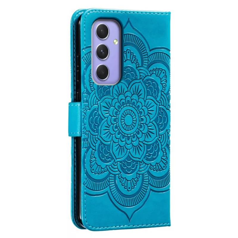 For Samsung Galaxy A05s 4G Case PU Leather Mandala Imprinted Design Wallet Phone Cover - Blue