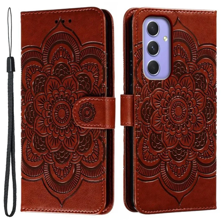 Pour Samsung Galaxy S24 Case de Porte-monnaie en Cuir PU Mandala Imprimé de Conception - Brun