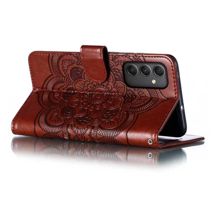 Per Samsung Galaxy A35 Case 5G PU Leather Mandala Design Exprinted Design Coperchio Telefonico - Marrone
