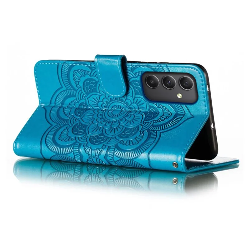For Samsung Galaxy A35 5G Case PU Leather Mandala Imprinted Design Wallet Phone Cover - Blue