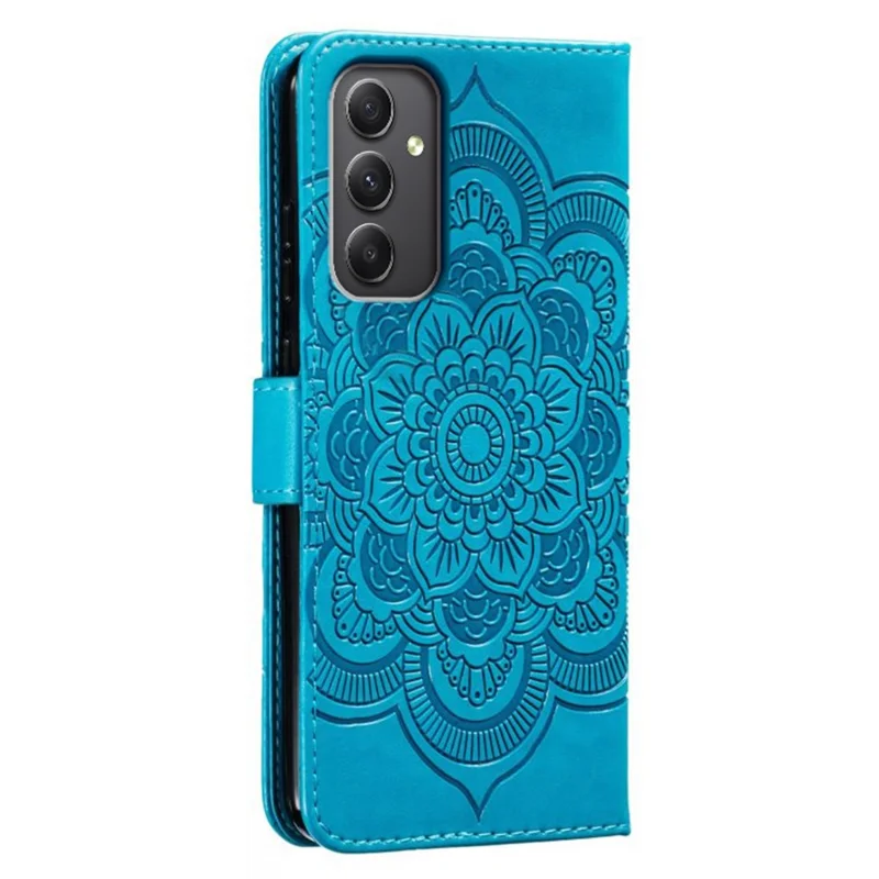 For Samsung Galaxy A35 5G Case PU Leather Mandala Imprinted Design Wallet Phone Cover - Blue