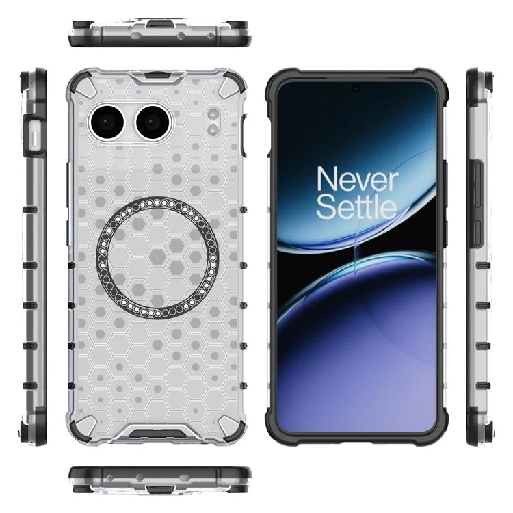Para OnePlus Nord 4 Case Compatível com MagSafe Design em Favo de Mel TPU+PC Capa de Telefone - Transparente