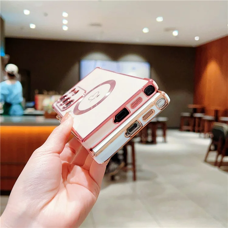 Étui compatible avec Samsung Galaxy S24 Ultra avec MagSafe Revêtement électrolytique en TPU Couvercle de téléphone avec cœurs creux - Rose