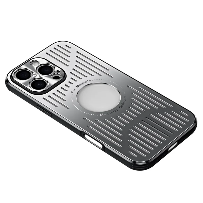 For iPhone 16 Pro Max Case Back Hollow Heat Dissipation Aluminum Alloy Phone Cover - Silver