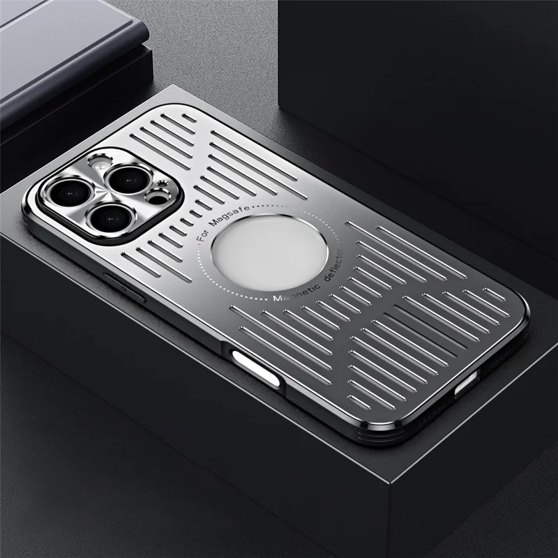 For iPhone 16 Pro Max Case Back Hollow Heat Dissipation Aluminum Alloy Phone Cover - Silver