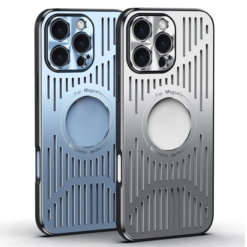 For iPhone 16 Pro Max Case Back Hollow Heat Dissipation Aluminum Alloy Phone Cover - Silver