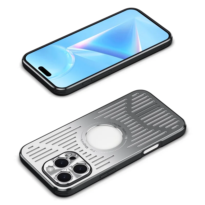 For iPhone 16 Pro Max Case Back Hollow Heat Dissipation Aluminum Alloy Phone Cover - Silver