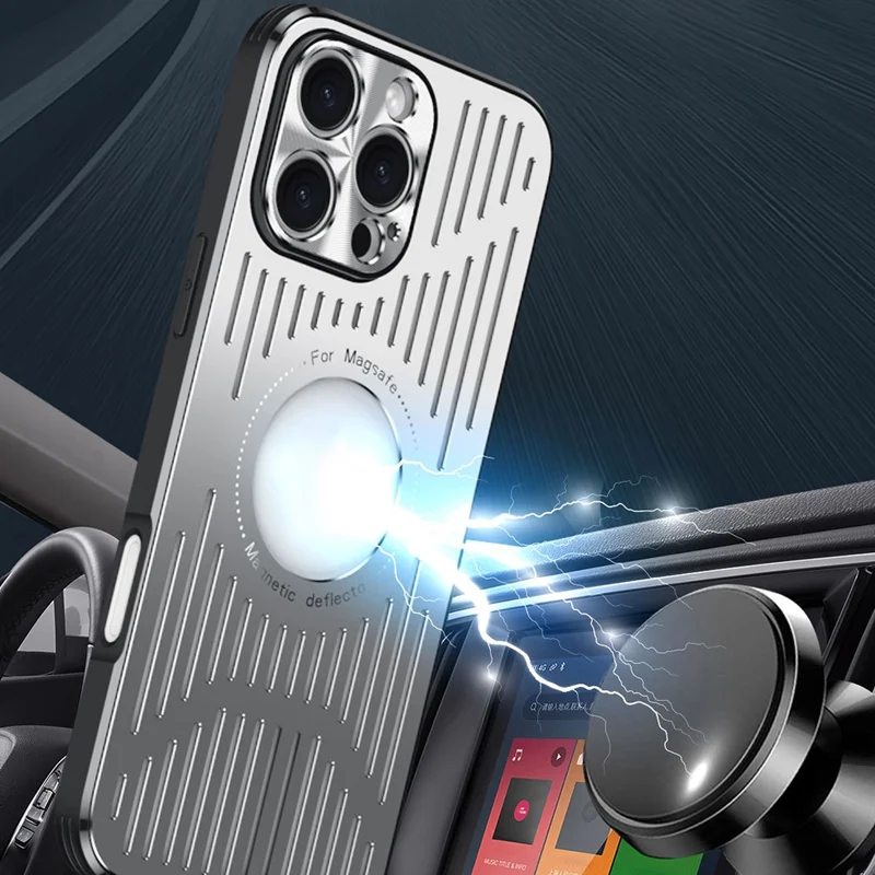 For iPhone 16 Pro Max Case Back Hollow Heat Dissipation Aluminum Alloy Phone Cover - Silver