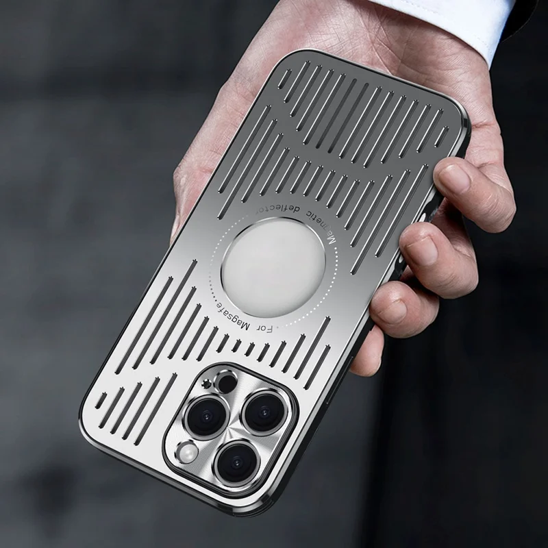For iPhone 16 Pro Max Case Back Hollow Heat Dissipation Aluminum Alloy Phone Cover - Silver