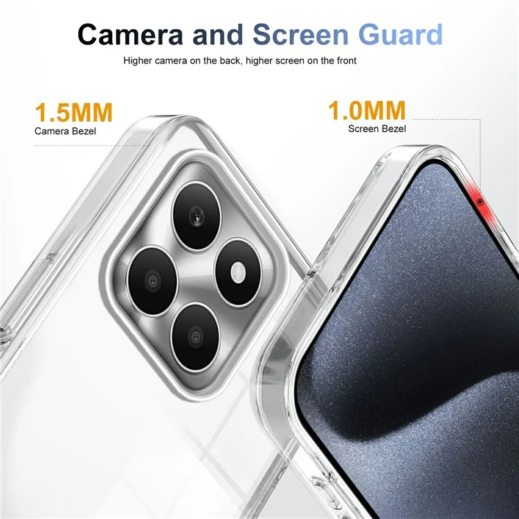 For Honor X6a 4G Clear Phone Case TPU PC Anti-Slip Drop-Proof Back Cover - Transparent
