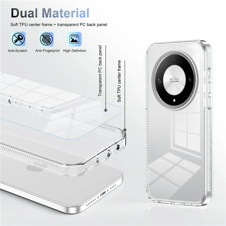 For Honor X9b 5G Clear Phone Case TPU PC Anti-Slip Drop-Proof Back Cover - Transparent