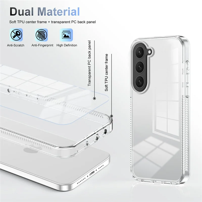 Для Samsung Galaxy S23 Clear Phone Case TPU PC Antiplip Drop-защищенная Задняя Крышка - Прозрачный