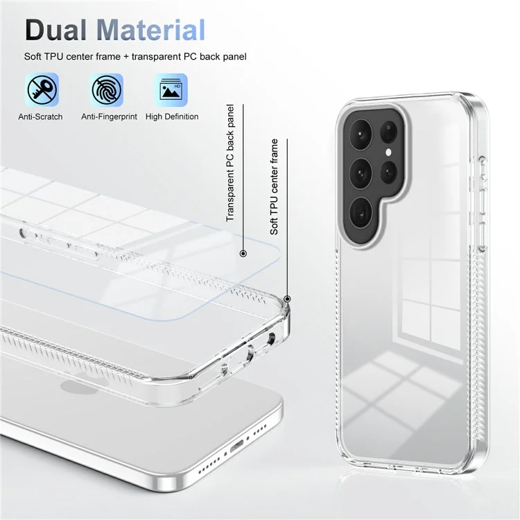 Für Samsung Galaxy S23 Ultra Clear Phone Case TPU PC Anti-schlupf-drop-proof-rückzugabdeckung - Transparent
