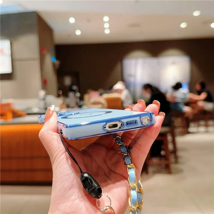 Para Samsung Galaxy S24 Ultra Case Compatível com MagSafe Electroplated Love Hearts TPU Phone Cover com Alça de Corrente - Azul