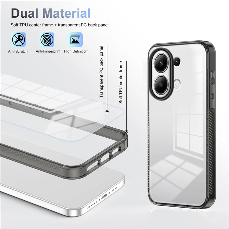 Для Xiaomi Redmi Note 13 4G Clear Chore Case TPU пк Против Пролипа - Черный