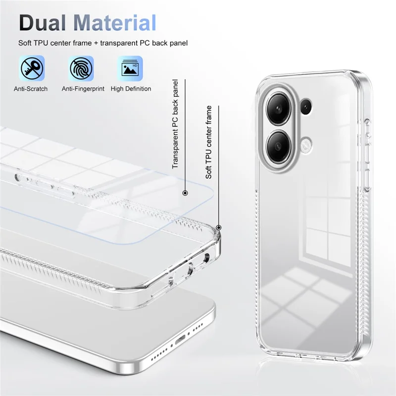 For Xiaomi Redmi Note 13 4G Clear Phone Case TPU PC Anti-Slip Drop-Proof Back Cover - Transparent