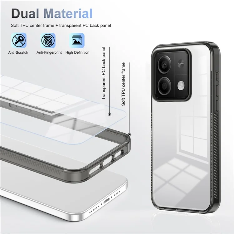 For Xiaomi Redmi Note 13 5G Clear Phone Case TPU PC Anti-Slip Drop-Proof Back Cover - Black