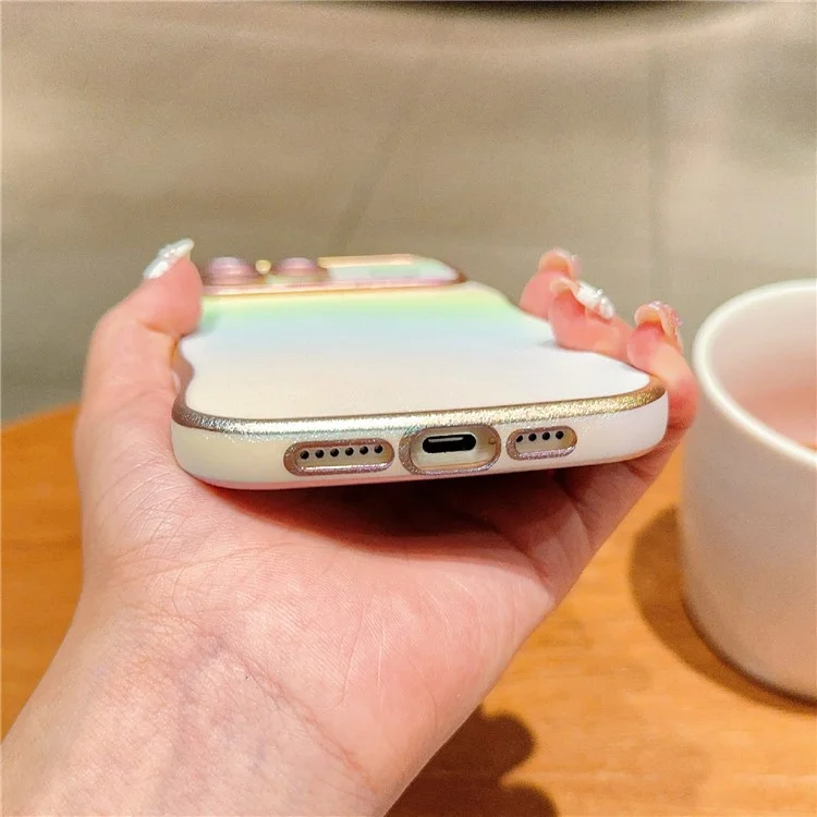 Für Iphone 15 Pro Case Curly Form Love Heart TPU Phone Deckung Irisierender Gradient - Farbenfrohes Weiß