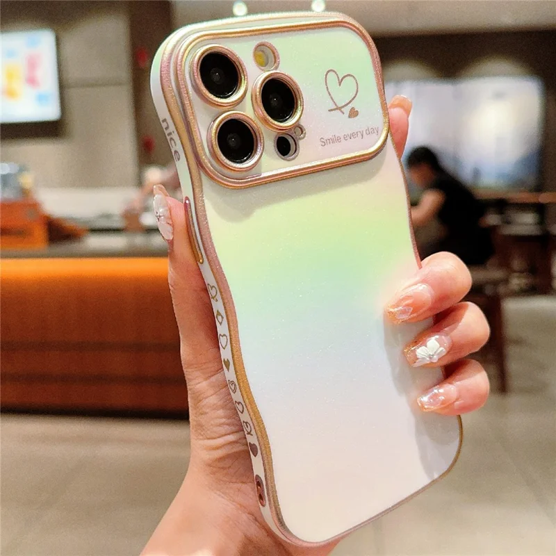 For iPhone 14 Pro Max Case Curly Shape Love Heart TPU Phone Cover Iridescent Gradient - Colorful White