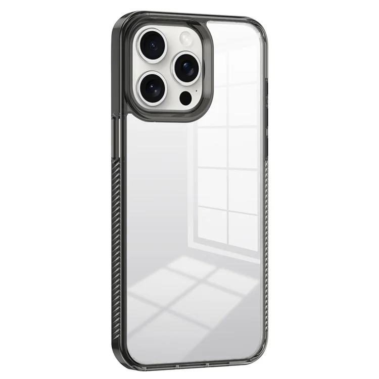 For iPhone 15 Pro Clear Phone Case TPU PC Anti-Slip Drop-Proof Back Cover - Black