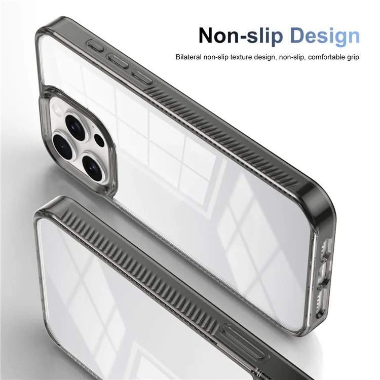 For iPhone 15 Pro Clear Phone Case TPU PC Anti-Slip Drop-Proof Back Cover - Black