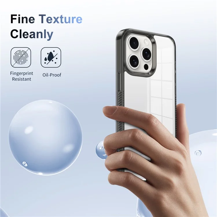 For iPhone 15 Pro Clear Phone Case TPU PC Anti-Slip Drop-Proof Back Cover - Black