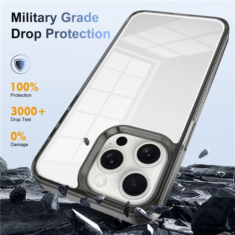 For iPhone 15 Pro Clear Phone Case TPU PC Anti-Slip Drop-Proof Back Cover - Black