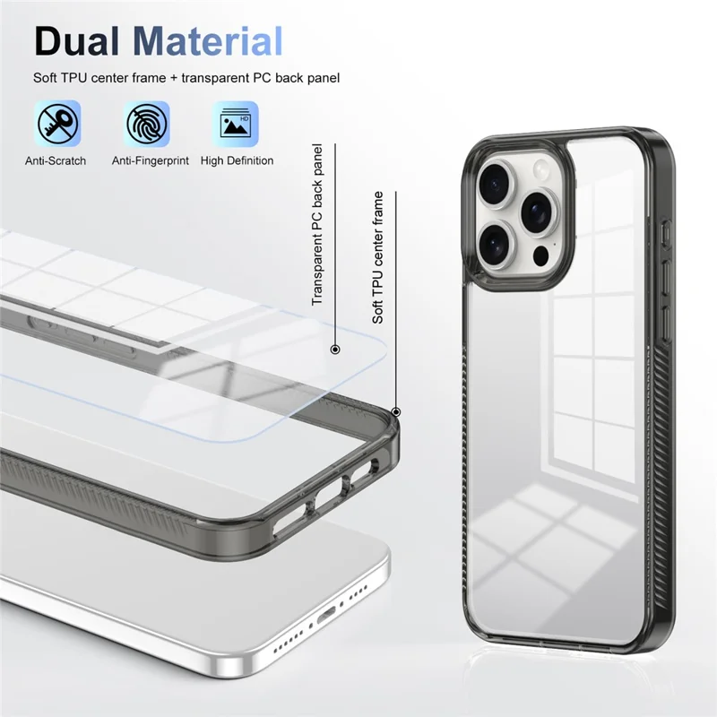 Pour Iphone 15 Pro Max Clear Phone Case TPU PC PC Anti-slip Torop Cover - Noir
