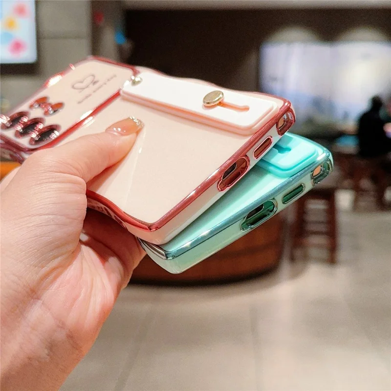 Для Samsung Galaxy S24 Ultra Case Case Love Heart Electrated TPU Phone Cope с Подставкой Для Запястья Ремешка на Запястье - Розовый Розовый
