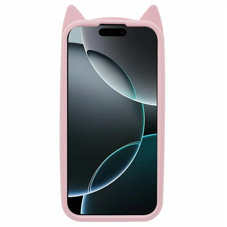 For iPhone 16 Pro Max Silicone Case 3D Moustache Cat Protective Phone Cover - Pink