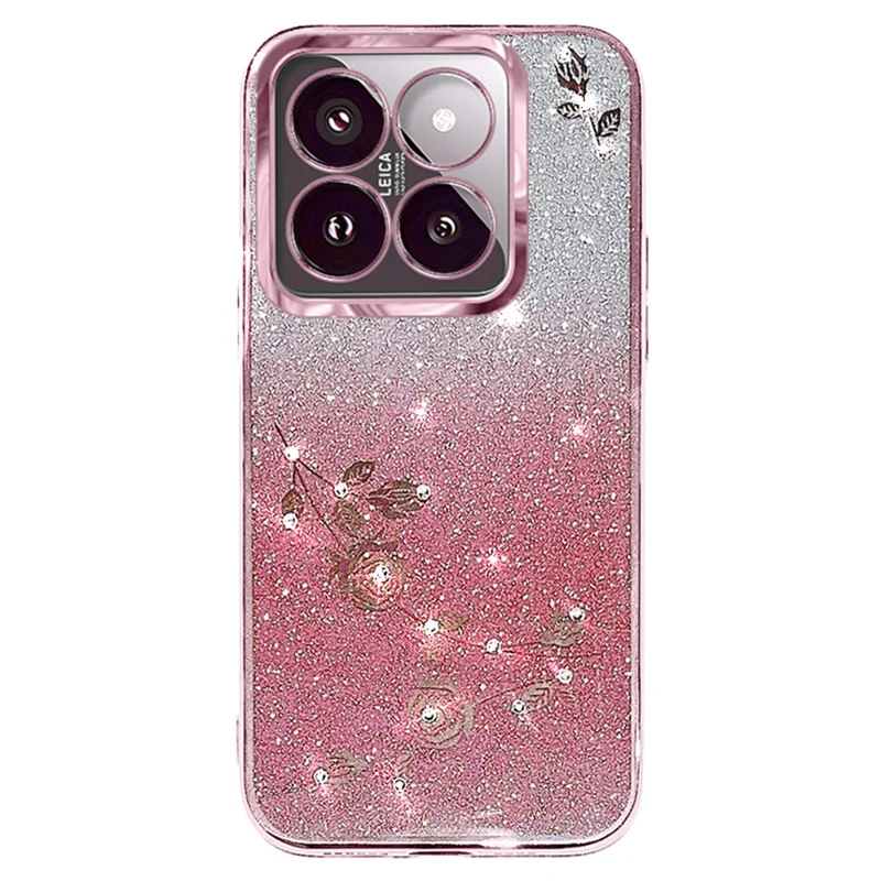 KADEM Para Xiaomi 14T Pro Case Flor TPU Flexível Gradiente Capa de Telefone - Ouro Rosa