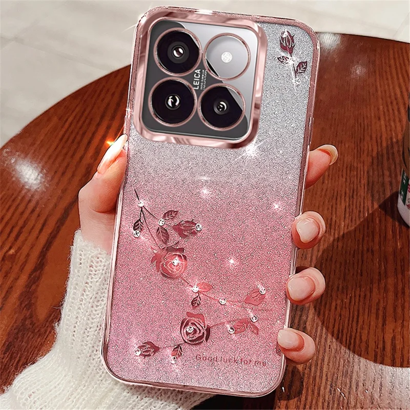 KADEM Para Xiaomi 14T Pro Case Flor TPU Flexível Gradiente Capa de Telefone - Ouro Rosa