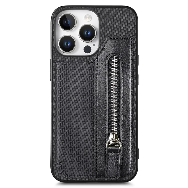 Per Iphone 16 Pro Case Leather+PC+TPU Zipper Wallet Shell Cover - Nero