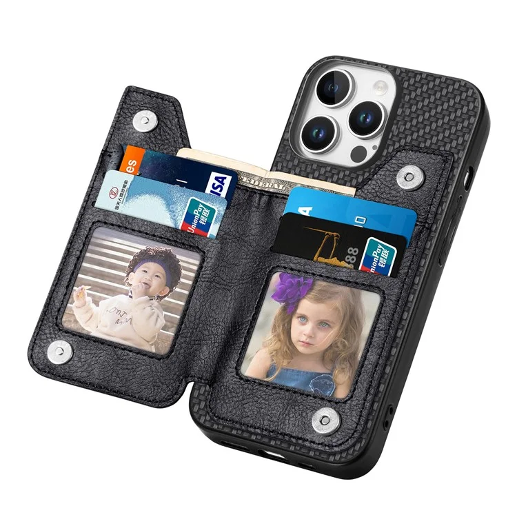 Per Iphone 16 Pro Case Leather+PC+TPU Zipper Wallet Shell Cover - Nero