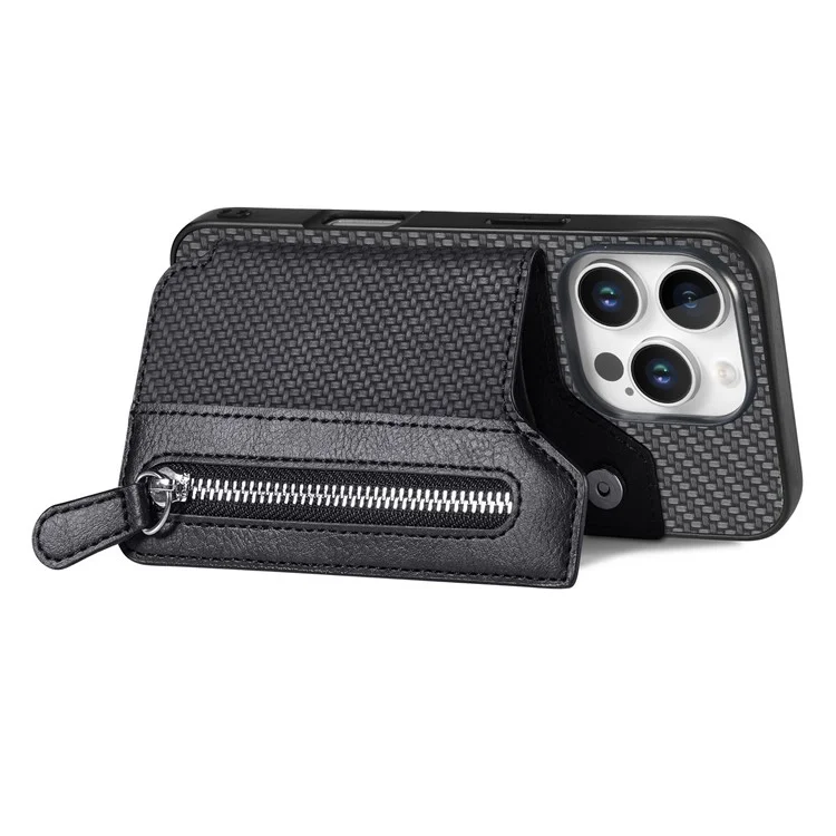 Per Iphone 16 Pro Case Leather+PC+TPU Zipper Wallet Shell Cover - Nero